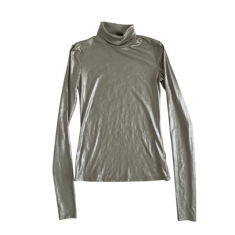 Metallic Gold Turtleneck Long Sleeve Shimmer Top Size S by H&M
